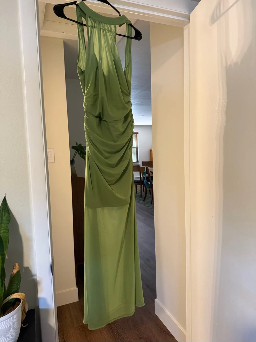 Abercrombie & Fitch Olive Green Halter Ruched Sheer Maxi Dress